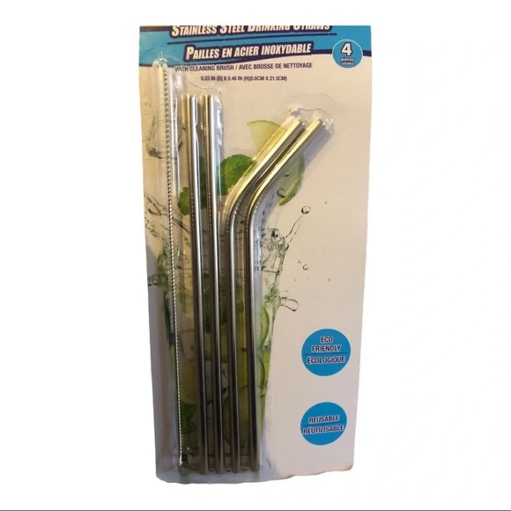 5piece stainless steel‎ eco friendly reusable straw set with cleaning brush set